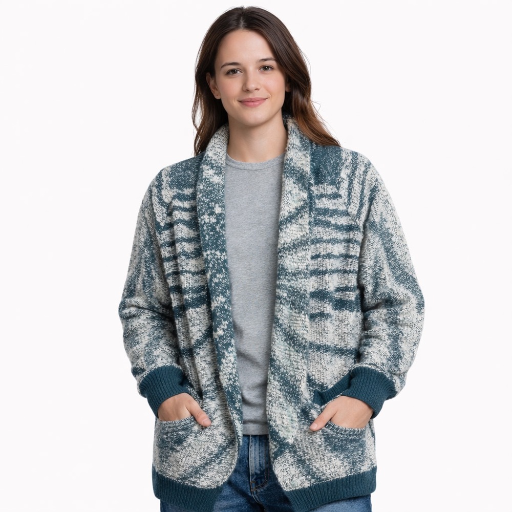 Jealous Tomato Teal Gray Open Front‎ Cozy Knit Cardigan Sweater Women’s Size L